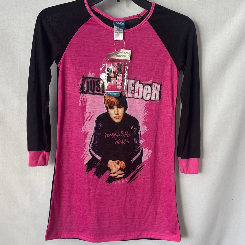 Justin Bieber NWT 2011 Never Say Never Pajama Raglan Top Set M 7/8